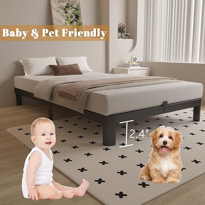 4 Inch Twin Bed Frames with Metal Baffles, Black Bed Frame Twin Size No Box Spring Needed, Rounded Corner Legs, Heavy Duty Steel Platform Support, Reserved Holes, Noise Free, Easy Assembly