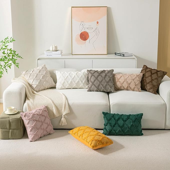 Set of 2 Soft Moroccan Throw Pillow Covers 20x20 Inch Plush Boho Decorative Pillow Cover Accent Cushion Case for Couch Sofa Bed, Grey