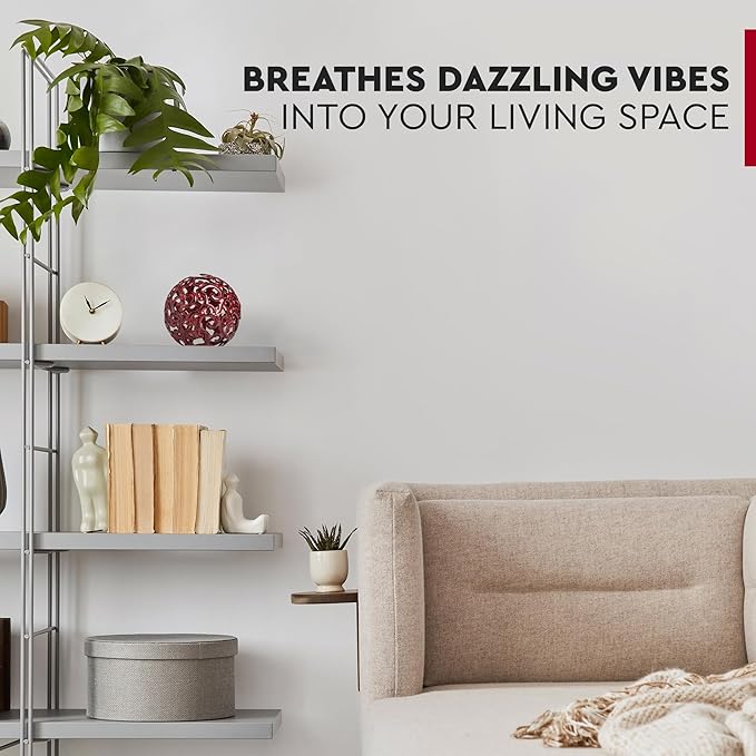 Everydecor Metal Decorative Sphere for Home Decor - Decorative Balls for Shelves, Centerpiece Bowls, Bookshelf - Decoration Orbs Accents for Living Room, Bedroom - Fancy Red Shelf Spheres