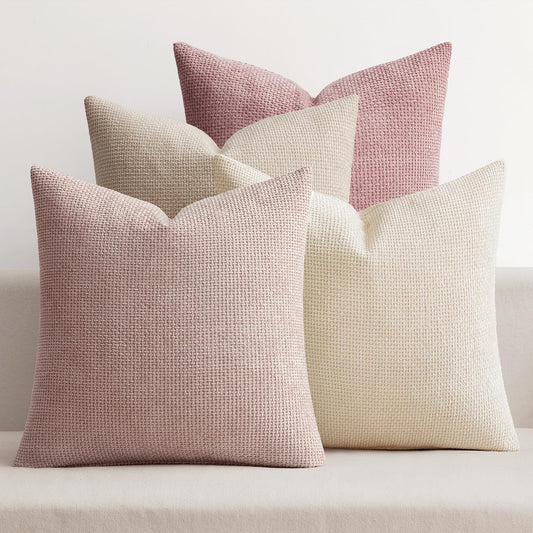 MIULEE Pack of 4 Couch Throw Pillow Covers 20x20 Inch Neutral Pink Cute Decorative Chenille Pillow Covers Farmhouse Boho Accent Cushion Covers for Coquette Room Decor Spring Sofa Bedroom Living Room
