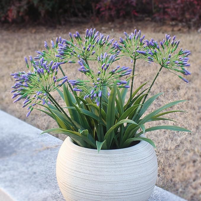 Artificial Flowers Plants for Outdoor Planters 8 Bundles Agapanthus Purple Flower Large Spring Summer Decoration 18.9 in Look Real Plasic Plant Agapanthus for Front Porch Decor