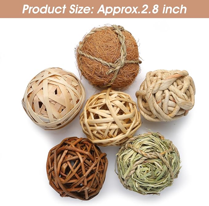 Set of 6 Decorative Balls for Bowls，2.8 inch Wicker Rattan Balls Decorative Orbs，vase fillers for centerpieces，Bowl fillers for Home Decor