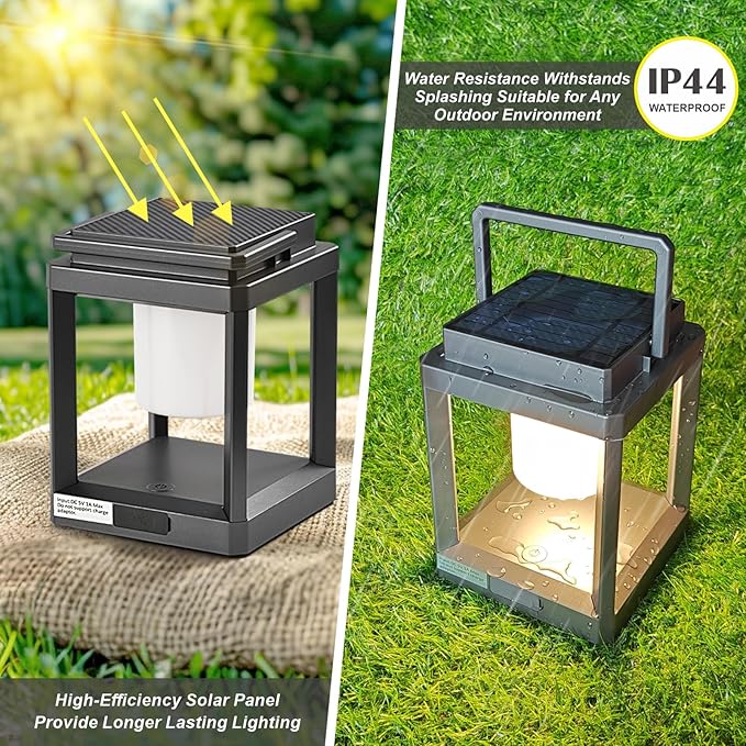 LETRY Solar Outdoor Table Lamp: Outdoor Lanterns for Patio Waterproof,Portable Rechargeable Solar Lamp