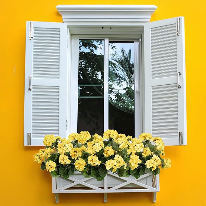 Plastic Flowers for Outdoors Home Decor Fake Plants Artificial Flowers Artificial Geraniums Outdoor Fake Flowers Silk Bouquet, Fall Decor for Interior Porch Garden Decor14.4(Yellow) 8PCS