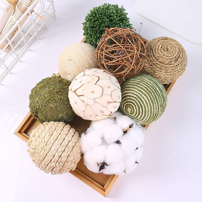 9pcs 3.5Inch Fall Decorative Ball Orb Rattan Ball Rattan Woven Orbs Spherical Bowl and Vase Filler for Home Party Wedding Display Decor Props …