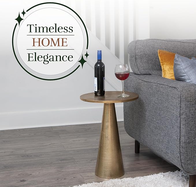 OBJET D'ART Small Round Gold End Tables, Set of 2, Turin, 22'' Height, Vintage Metal Accent, Side, Pedestal, Coctail and Drink Tables for Living Room and Small Spaces