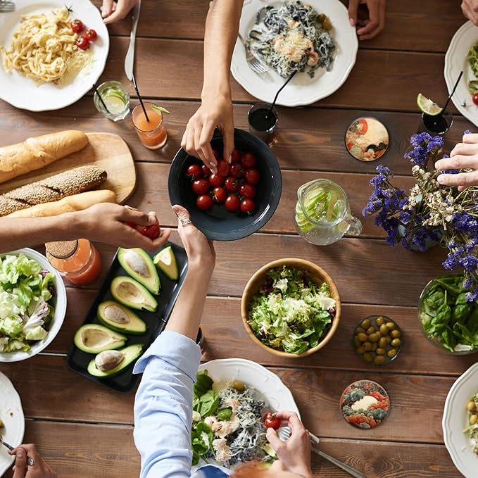 Trillionn 12 Pack Felt Cup Coasters for Drink, Absorbent Coasters for Coffee, Japonisme Pattern Design