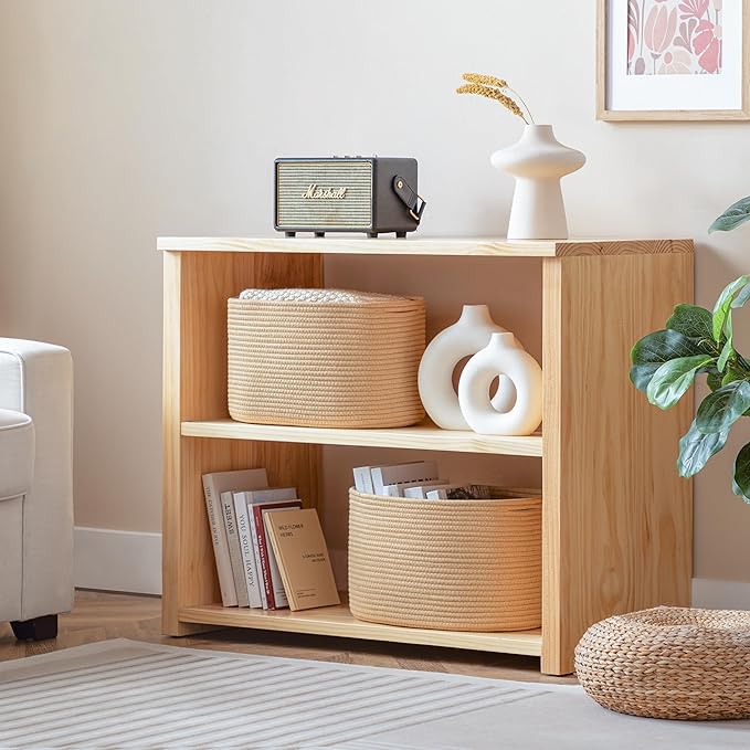 UBBCARE 3-Pack Woven Rope Shelf Baskets - 15x10x9in Decorative Storage Basket for Toys, Kids Playroom, Closet Organization & Cube Storage Organizer | Gift Basket Empty, Brown