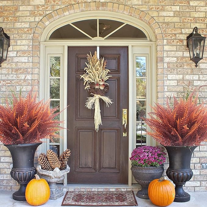 Artificial Plants, 12 Bundles Fake Boston Fern Greenery Outdoor UV Resistant Plastic Flowers (Fall Boston)