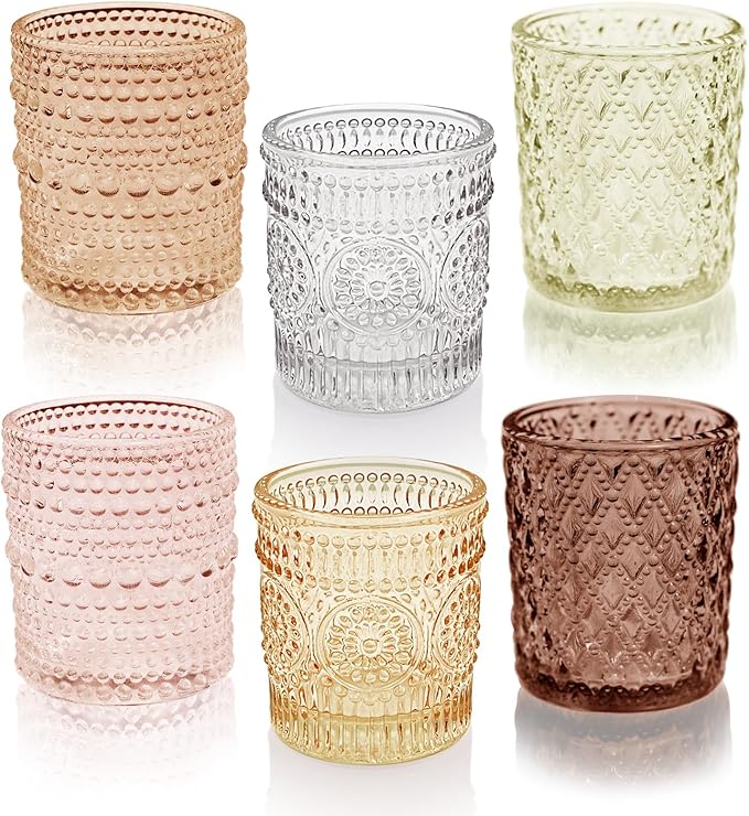24 pcs Fall Votive Candle Holders, 6 Colors 3 Patterns Tealight Candle Holders for Wedding Table Centerpiece Birthday Party Decoration
