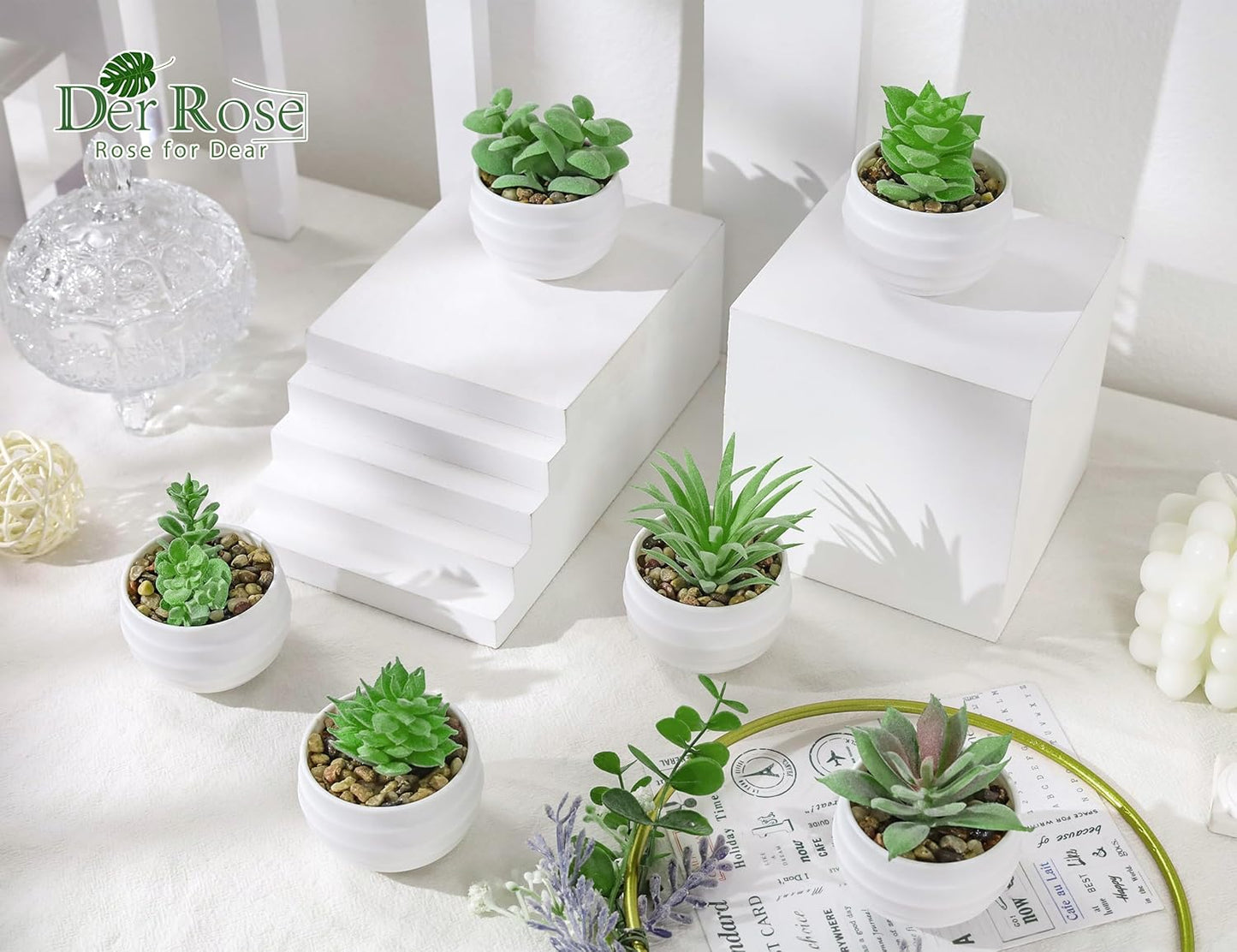 Der Rose Set of 6 Succulents Plants Artificial in Pots Small Fake Plants for Bedroom Aesthetic Living Room Shelf Bathroom Decor Office Desk Accessories