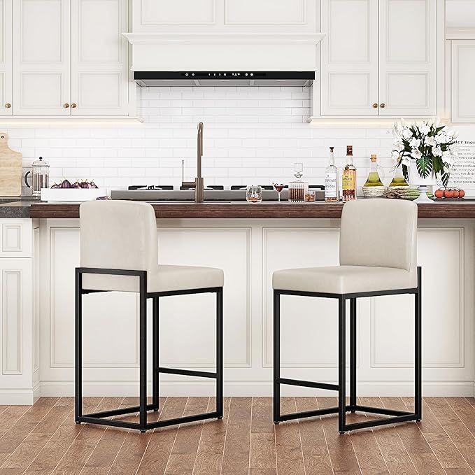 PHI VILLA Bar Stools Set of 2 - Counter Height Bar Stool Pu Leather Kitchen Modern Bar Chairs, Bar Stools with Back