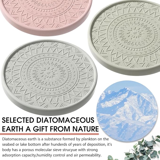 Photect Diatomaceous Earth Coasters Set with Holder Absorbent Stone Drink Coasters Instant Drying Tray for Tabletop Protection Home Decoration Housewarming Gift(Mint,8 Pcs)