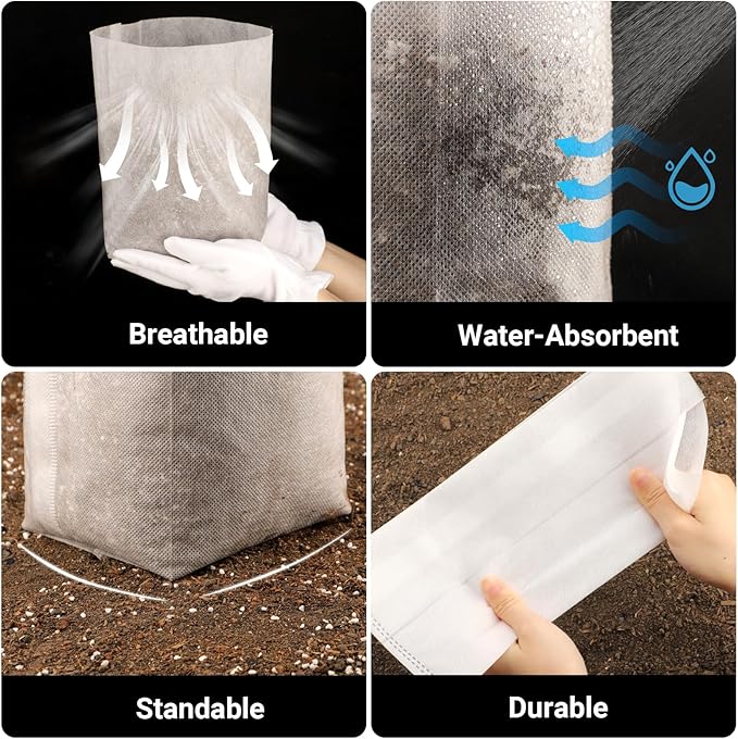 Nursing Growing Pouch, 100pcs 11 x 11.8 in Plant Non-Woven Nursery Bags Large, Fabric Seedling Plant Grow Bags, Seed Starting Planting Growing for Home Garden Supply