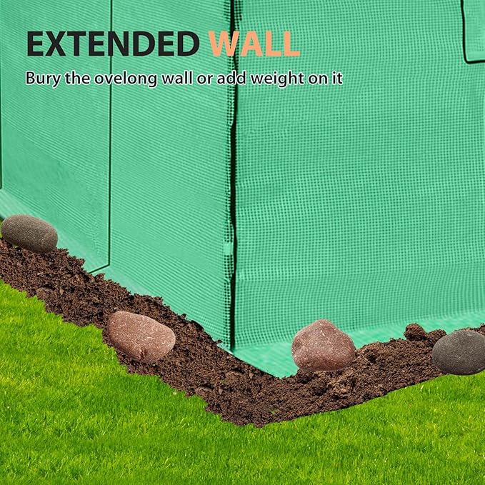 EAGLE PEAK Replacement Cover for 10x10 Portable Walk-in Pop up Greenhouse, Front Roll-Up Zipper Entry Door and 2 Large Roll-Up Side Windows (Frame Not Included), Green