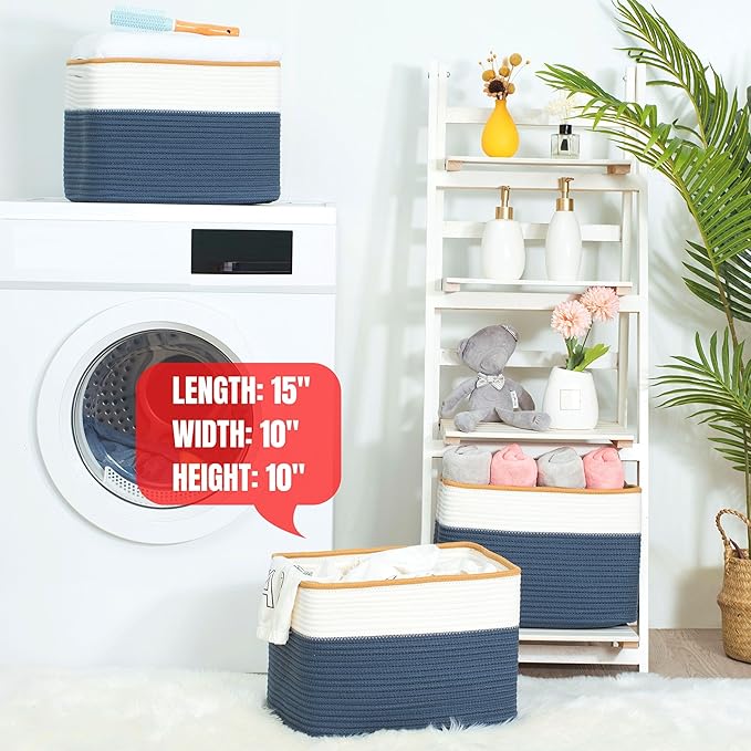 MINTWOOD Design 3-Pack Storage Baskets for Shelves, Playroom and Classroom Storage Basket, Book Basket, Decorative Storage Cube Bins, Woven Closet Organizers, Pantry and Shoe Organizer, Prussian Blue