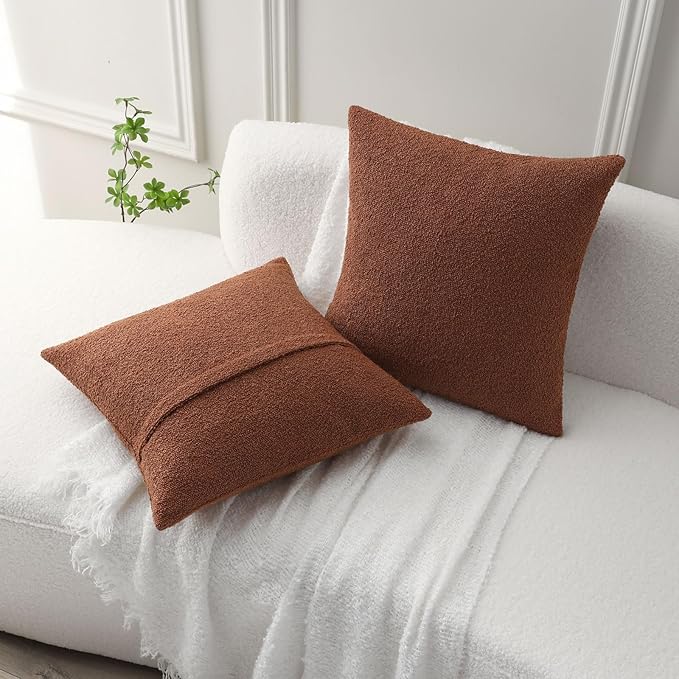 FUTEI Pack of 2 Rust Decorative Throw Pillow Covers 24x24 Inch Soft Cozy Solid Boucle Textured European Cushion Case,Modern Home Decor for Couch Bed Living Room