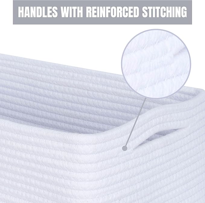 MINTWOOD Design 3-Pack Decorative Woven Storage Baskets for Shelves, Cube Bin Box for Organizing Books, Shoes, Dog Toys, Pantry Closet and Living Room Organizer, Full White