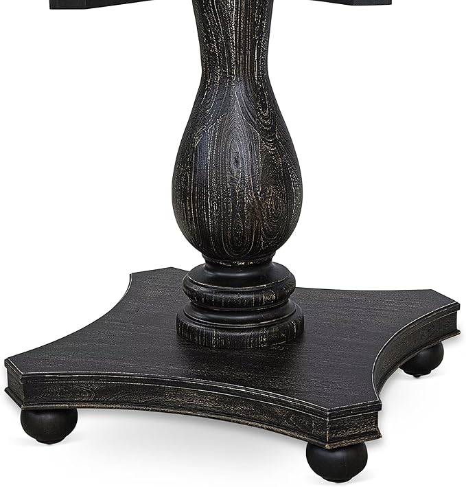 F52-11-TP - Dining Room Table with Acacia Wood Round Tabletop, Sand Blasted Black Finish