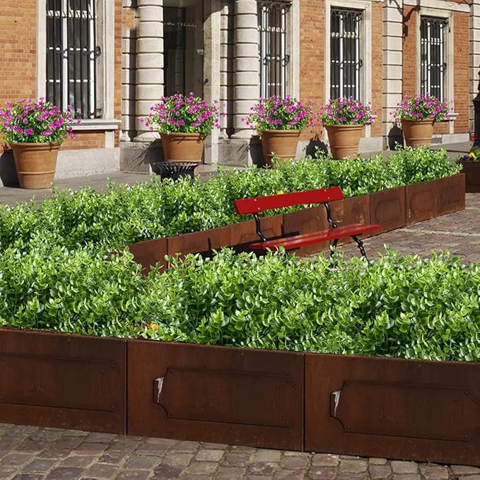 6PCS Artificial Eucalyptus Plants,Fake Boxwood Shrubs UV Resistant No Fade Faux Plastic Greenery for Wedding Bridal Bouquet Indoor Outdoor Home Garden Kitchen Office Table Vase(Green)