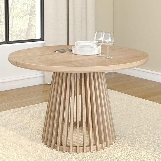 Plank+Beam Lido Round Dining Table, 47", Wooden, Pedestal, Minimalist Kitchen Table for 4 for Dining Room, Blonde