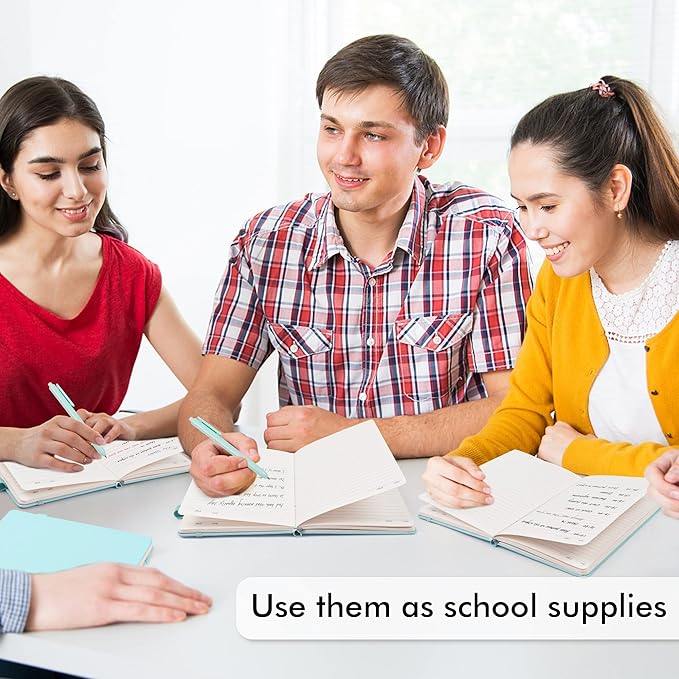 feela 24 Pack Journal Notebook Bulk for Work, Business Notebook Hardcover Lined Writing Journal with Pen Holder for Students Women Note Taking, with 24 Black Pens, 120 GSM, 5.1”x8.3”, A5, Sky Blue