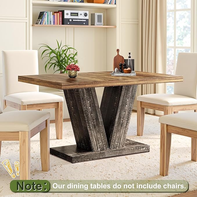 NicBex 47" Dining Table for 4 People, Farmhouse Dinner Table Small Dining Room Tables Rectangular Wooden Kitchen Tables with Heavy Duty Pedestal for Kitchen, Living Room, Black & Brown