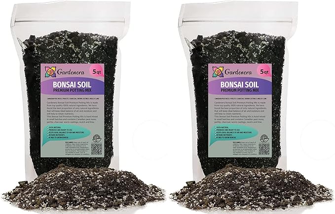 Premium Bonsai Soil Potting Mix by Gardenera - 10 Quart- Crafted with Canadian Peat Moss and Perlite for Optimal Bonsai Health (2 Bags of 5 Quart)