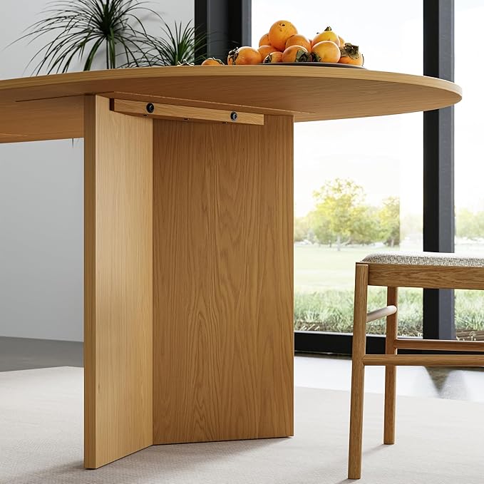 Casaphoria 79" Dining Table for 6, Wood Kitchen Table with Scratch-Resistant Top & V-Shaped Base, Modern Farmhouse Oval Dining Table for Living Room, Kitchen, Easy Assembly, Natural Wood