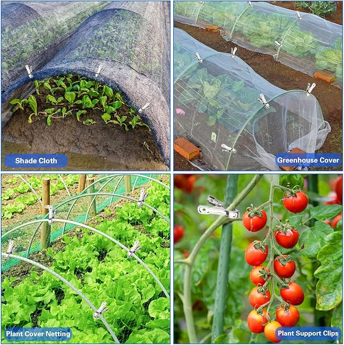 JULMELON 25 PCS Greenhouse Clips, 2.2 Inch Stainless Steel Garden Clips, Heavy Duty Row Cover Clips with Large Open Strong Grip for Fixing Netting Cover Film,Shade Cloth Film Plant Netting