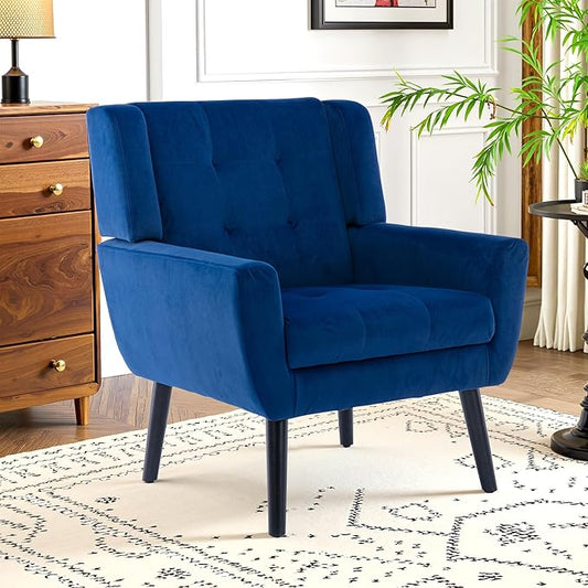 NicBex Modern Accent Chair for Living Room Upholstered Foam Filled Living Room Chairs with Metal Legs Velvet Cozy Lounge Armchair for Living Room Bedroom,Navy Blue