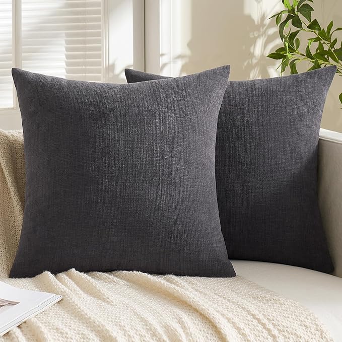 MIULEE Dark Grey Couch Pillow Covers 20x20 Inch, Set of 2 Soft Chenille Decorative Square Throw Pillow Covers Farmhouse for Sofa Living Room Bed