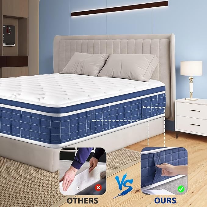 King Size Mattress in a Box 14 Inch Hybrid Mattress [Enhanced Stability], Medium Firm Feel with Memory Foam and Pocket Springs, Reinforced Edge Support