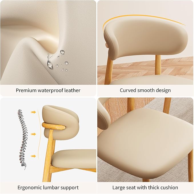 Kitchen Dining Chairs Set of 4 Modern Upholstered Leather Farmhouse Dining Room Chair with Metal Legs, Khaki