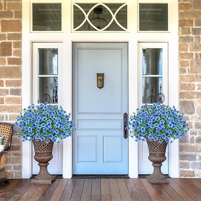 20 Bundles Artificial Flowers for Outdoors Decoration Fake Silk Flowers UV Resistant Faux Plants Artificial Daisy Eucalyptus for Spring Summer Garden Yard Porch Window Home Decor, Blue