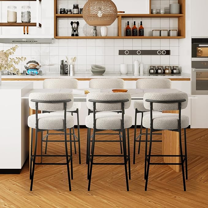 DYHOME Bar Stools Set of 6, Grey 28 Inch Counter Height Kitchen Bar Stools with Back, Modern Metal Tall Barstools for Kitchen Island, Grey