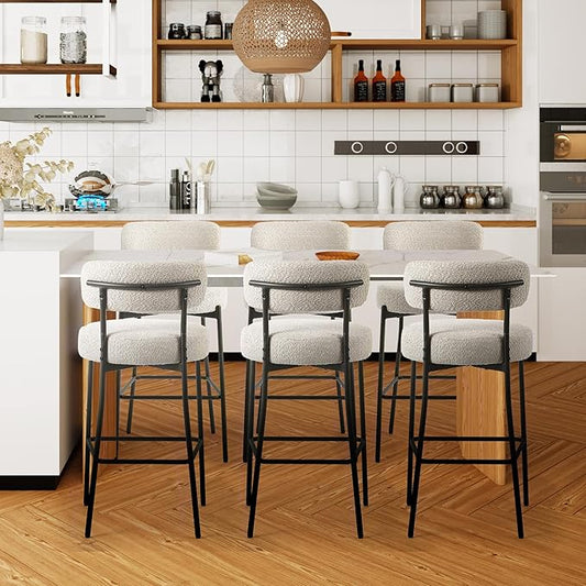 DYHOME Bar Stools Set of 6, Grey 28 Inch Counter Height Kitchen Bar Stools with Back, Modern Metal Tall Barstools for Kitchen Island, Grey