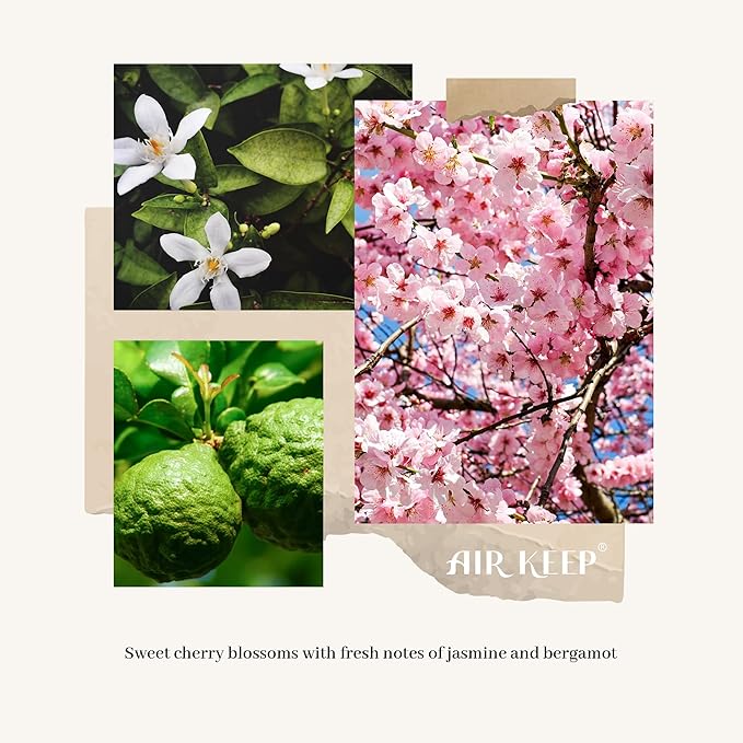 Airkeep Reed Diffuser Set, 3.38 fl oz (100 ml) - Cherry Blossom Oil Diffusers with 8 Reed Sticks, Home Fragrance Reed Diffuser for Bathroom Shelf Decor