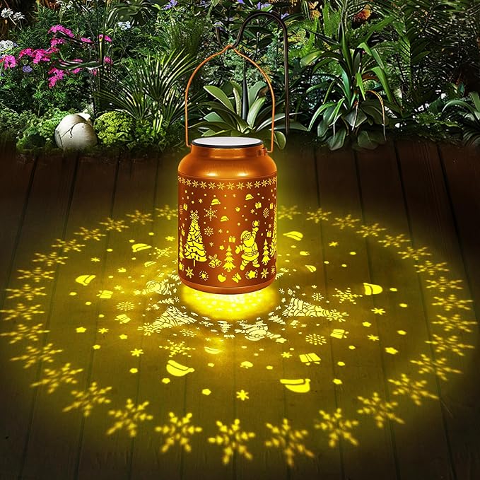 Solar Lantern Outdoor Waterproof Christmas Tree Snowflake Decor, 7-Color Changing + Warm White Light, 12H Long Lasting, Gifts for Women Mom Grandma, Hanging Metal Lights for Patio Yard Porch Pathway