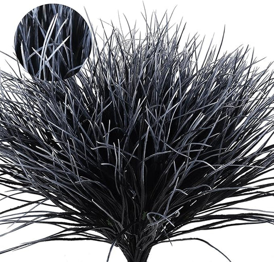 Black and White Plants Halloween Faux Flowers,Artificial Onion Grass Fake UV Resistant Outdoor Shrubs Plants Flowers Greenery Stems Faux Wheat Grass for Garden Home Window Box Porch Decor(Black White)