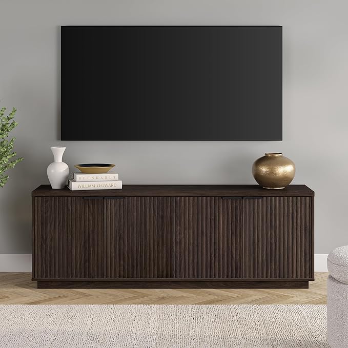 Henn&Hart TV Stand for TVs up to 78'' with 2 Storage Cabinets and Adjustable Shelves for Living Room, Family Room, or Office, Alder Brown