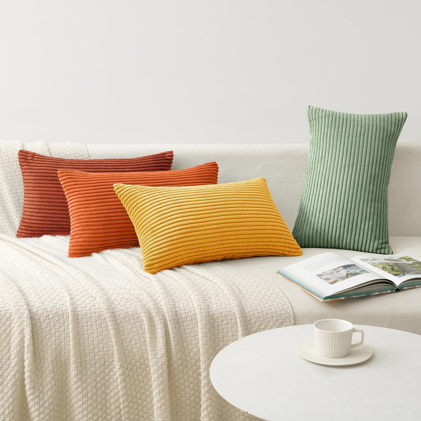 MIULEE Fall Decorative Throw Pillow Covers 12x20 Inch Set of 4, Vibrant Cushion Covers Vintage Retro Home Decor, Mix and Match Color Clash Design for Sofa Couch Bed Living Room Yellow Rust Green