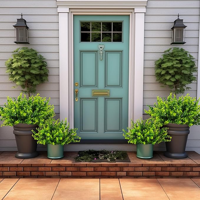 20 Bundles Artificial Plants Outdoor Fake Boxwood Shrubs Grass for Pot Garden Verandah Decor for Window Garden Office Patio Backyard Planter Pathway Front Porch (Green)