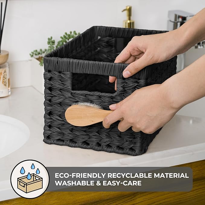 GRANNY SAYS Wicker Basket, Decorative Woven Baskets for Storage, Waterproof Storage Basket Organizer, Wicker Storage Basket for Organizing, 2-Pack, Black