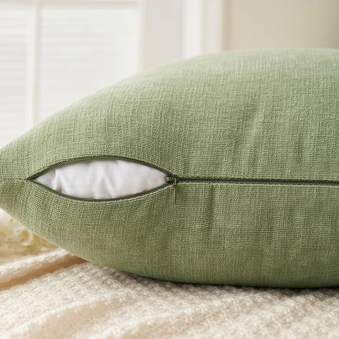 MIULEE Sage Green Couch Pillow Covers 18x18 Inch, Set of 2 Soft Spring Chenille Decorative Square Throw Pillow Covers Farmhouse for Sofa Living Room Bed