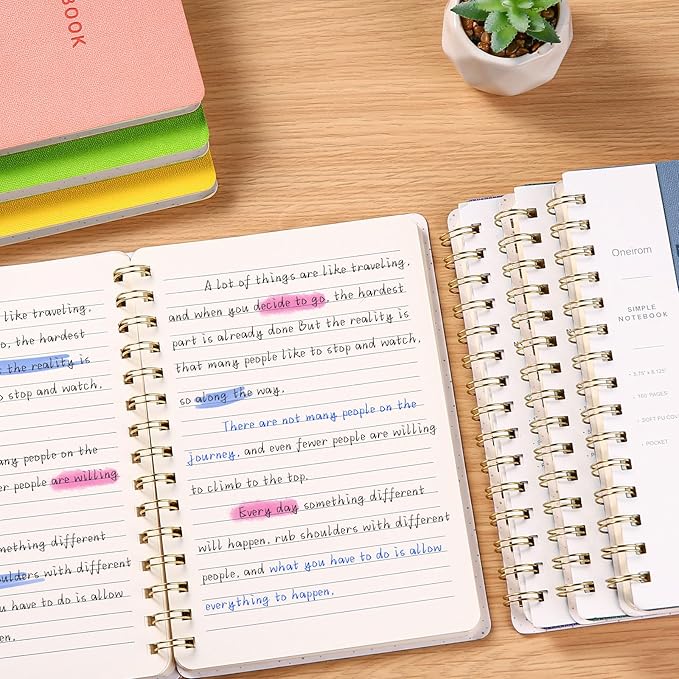 Lined Spiral Notebook College Ruled A5 Journal Book for Note Taking, 160 Pages Writing Journal for Office and Home School Supplies 5.75x8.125 inch (3pack-NavyBlue/LightYellow/MintGreen)