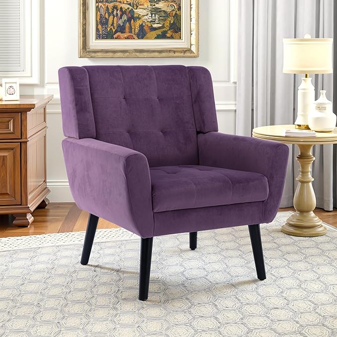 NicBex Modern Accent Chair for Living Room Upholstered Foam Filled Living Room Chairs with Metal Legs Velvet Cozy Lounge Armchair for Living Room Bedroom,Lavender Purple