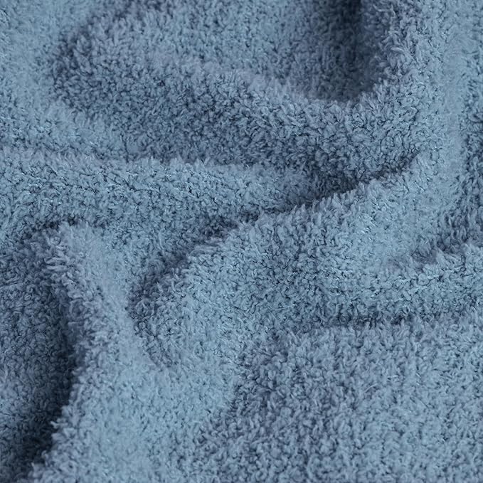 JOOJA Dusty Blue Fuzzy Knitted Blanket, Soft Lightweight Plush Queen Size for Bed, Cozy Nights in Dusty Blue, 90x90