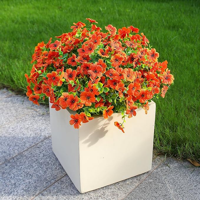 alyptus Artificial Mums for Outdoors – 12 Bundles UV Resistant Fall Flowers, Faux Outdoor Flowers & Fake Mums for Porch Decor, Planters, Thanksgiving, Halloween & Fall Decorations – Orange Blooms