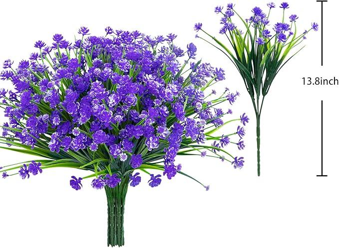 Ouddy Decor 24 Bundles Artificial Flowers for Outdoors UV Resistant Fake Plastic Plants Faux Boston Fern Greenery Stems for Spring Summer Indoor Garden Patio Window Box Kitchen Home Decor, Purple
